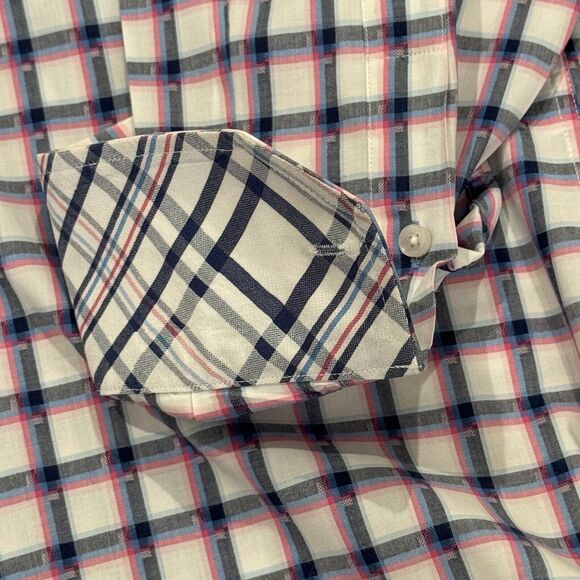 Tailorbyrd Button Down Shirt Men's Size Medium Pink Blue Long Sleeve - Picture 4 of 7